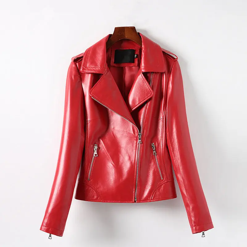 Genuine Jacket Women Real Sheepskin Leather Bomber Jackets Spring Autumn Motocycle Plus Size 4XL Coats MF592