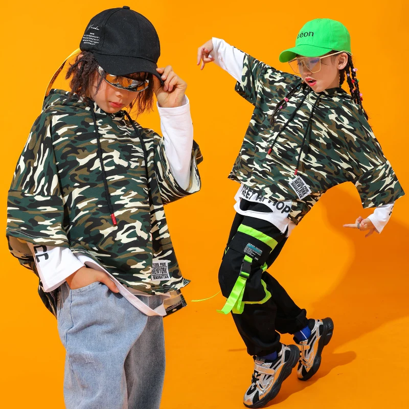

Hip Hop Dance Costumes Kids Camouflage Jazz Stage Rave Outfit Street Dance Performance Clothes Long Sleeve Practice Wear DC2897