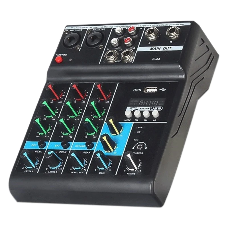 F4 Портативный аудио DJ микшер с звуковая карта 4 канала микшерный пульт Bluetooth USB для