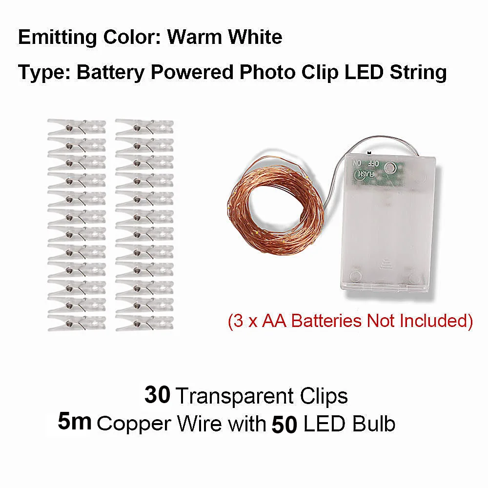 5m 50LED Герлянда для декора led string 2 м/5 м/10 м USB светодиодный гирлянда для использования вне помещения Рождественская медная проволочная Гирлянда для фото клип Декор гирлянды батарея Фея цепь лампы герлянда гирлянда на - Испускаемый цвет: 5m 50LED