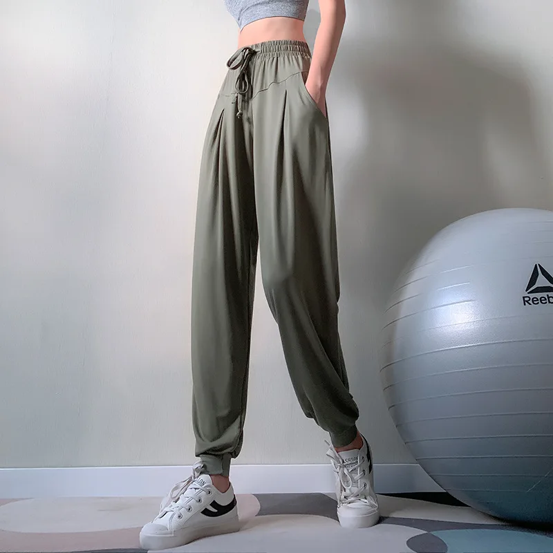 

Sports Pants Women Loose Ankle Banded Pants Running Quick-Drying Thin High Waist Pants Summer