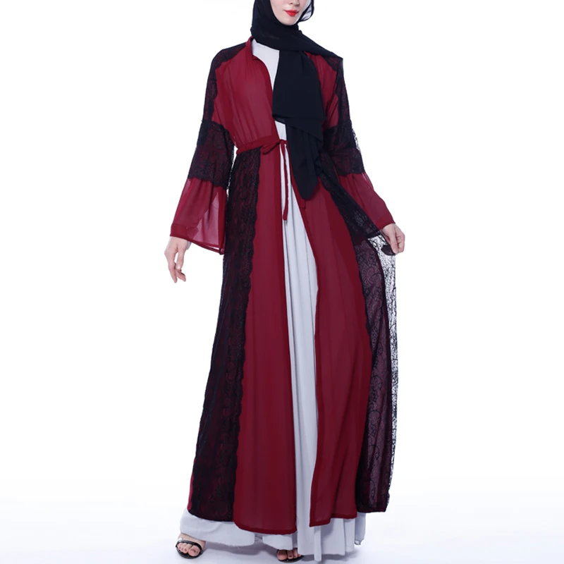 MISSJOY мусульманское abaya женское платье с расклешенными рукавами модал турецкий кафтан Средний Восточный Повседневный шифон, кружево с отделкой стиле пэчворк женский халат Плать
