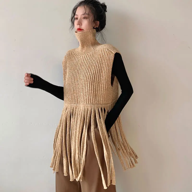 XITAO Solid Color Turtleneck Sweater Knitting Tassel Sleeveless Pullover 2020 Winter The New Casual Fashion Women ZY2467