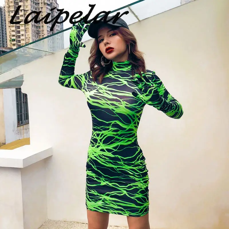 Laipelar платье с принтом молнии перчатки длинным рукавом облегающие сексуальные