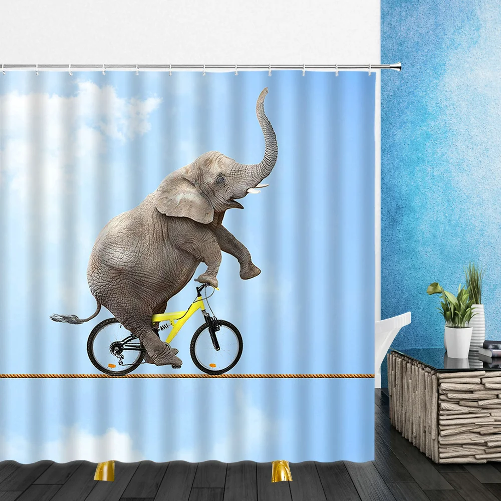 

Funny Animal Shower Curtains Interesting Circus Elephant Ant 3D Print Bathroom Home Decor Waterproof Polyester Cloth Curtain