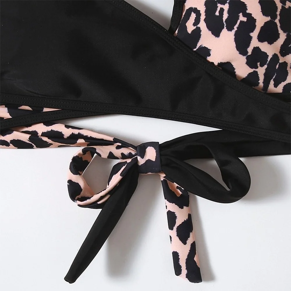 

New Sexy Bikini 2021 Leopard Women's Swimsuit Patchwork One Shoulder Swimwear Women Cross Bandage Bathing Suit Women Biquini