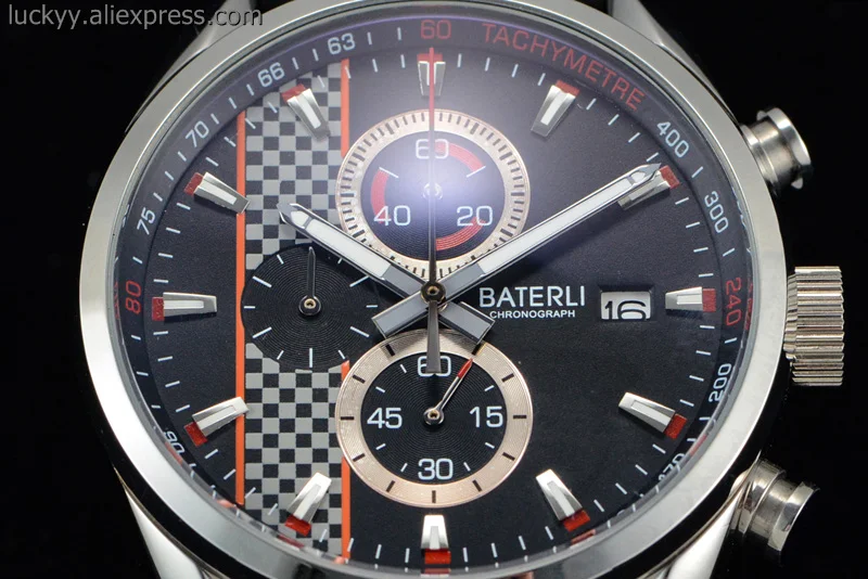 Часы мужские кварцевые с хронографом из нержавеющей стали резиновым ремешком |