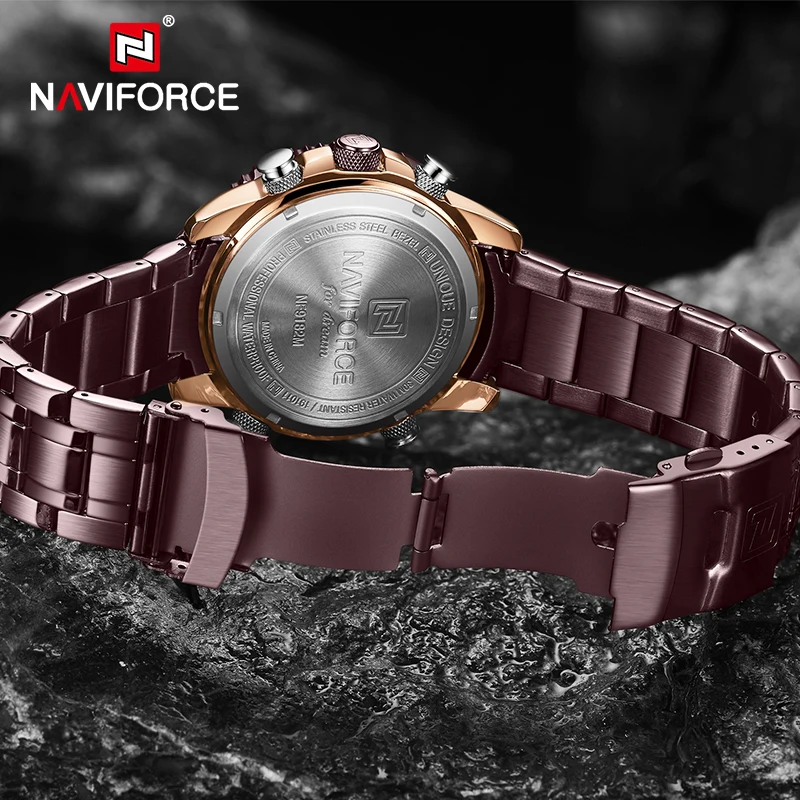 

NAVIFORCE Watches for Men Luxury Dual Display Digital Chronograph Quartz Wristwatch Male Steel Band Waterproof Clock With Llight