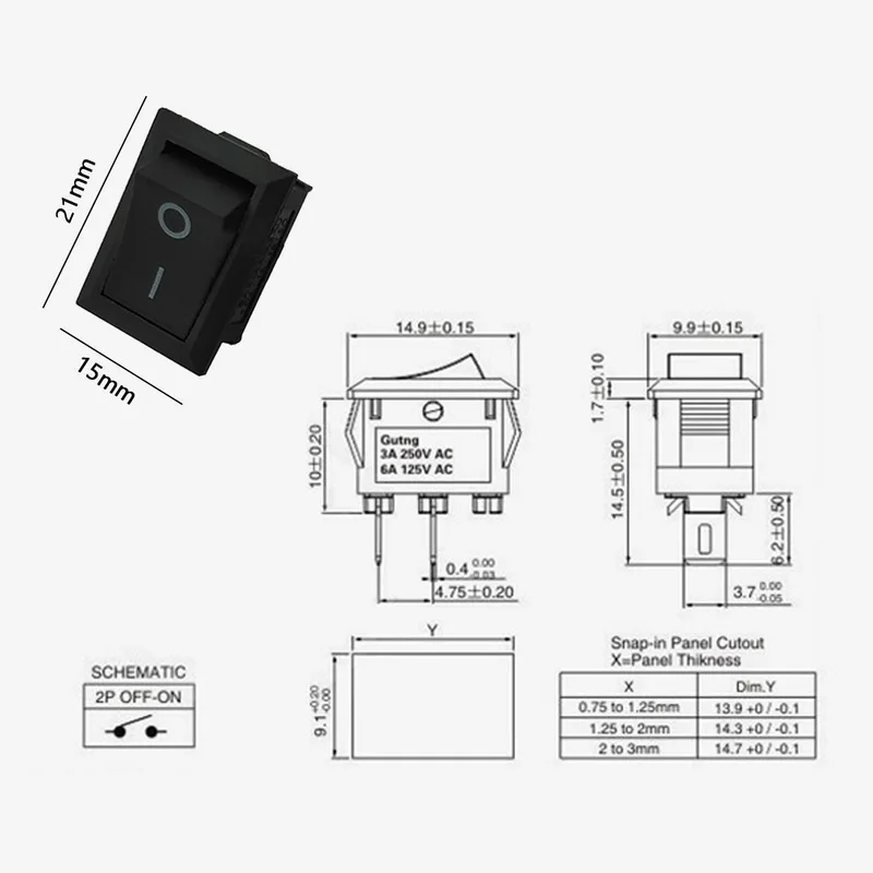 5 шт. кнопочный переключатель Черное мини-переключатель 6A-10A 250V 2 Pin оснастки