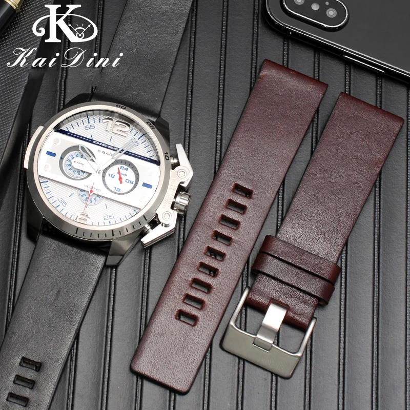 

Ремешок кожаный для мужских наручных часов, браслет из воловьей кожи для DZ4346 DZ4357, аксессуары для часов, черный, 22 мм 24 мм 26 мм 28 мм 30 мм 32 мм