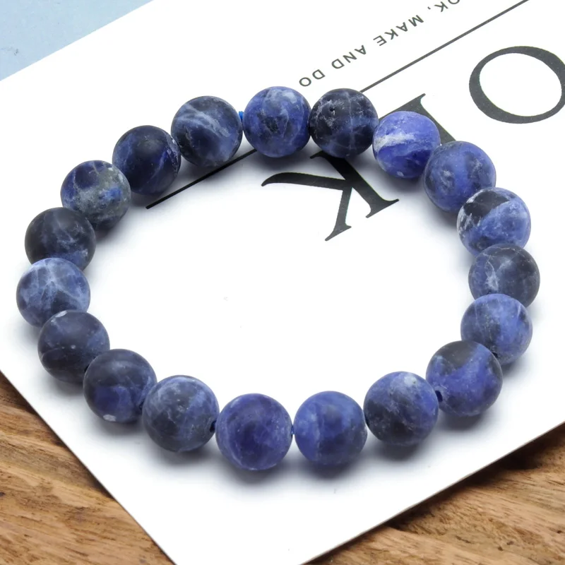 

Natural 6 / 8 / 10 mm frosted blue lines stone bracelet men's and women's fashion energy Charm Bracelet Jewelry Gift