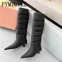 fymtgylz luxury brand women boots sexy pointy toe small kitty heel high heels slip on waterproof short boots fashion party shoes