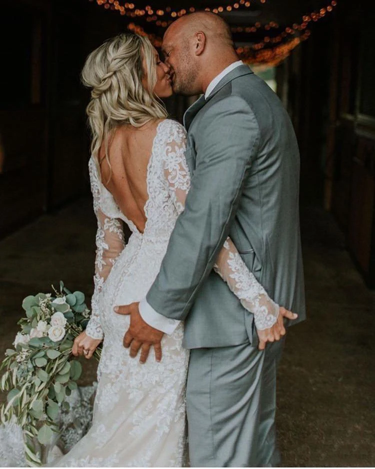 Hot New Sexy Backless Country mermiad Wedding Dresses With Long Sleeves V Neck Custom Made Vestido De Novia Appliqued Bridal | Свадьбы и