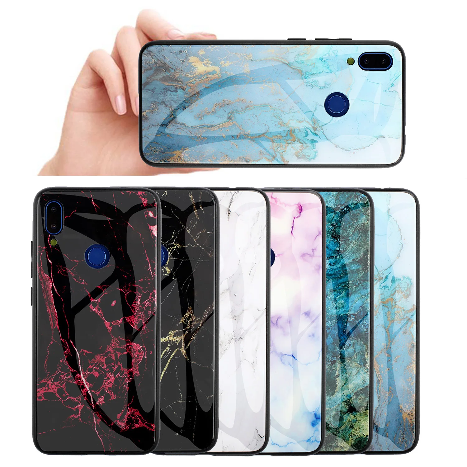

Soft Glossy Marble Case Glass back shell for Xiaomi 9 Redmi 6 Note6 Note6PRO Note7