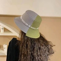 woman patchwork big brim embroidery letters bucket hat fisherman hat wild two color stitching net sun protection uv visor cap