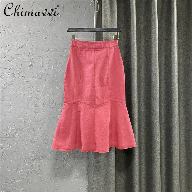 

Джинсовая юбка для Для женщин 2021 новые весенние Высокая талия ретро Стиль Раффлед Для женщин юбка труба Женская длинная джинсовая юбка