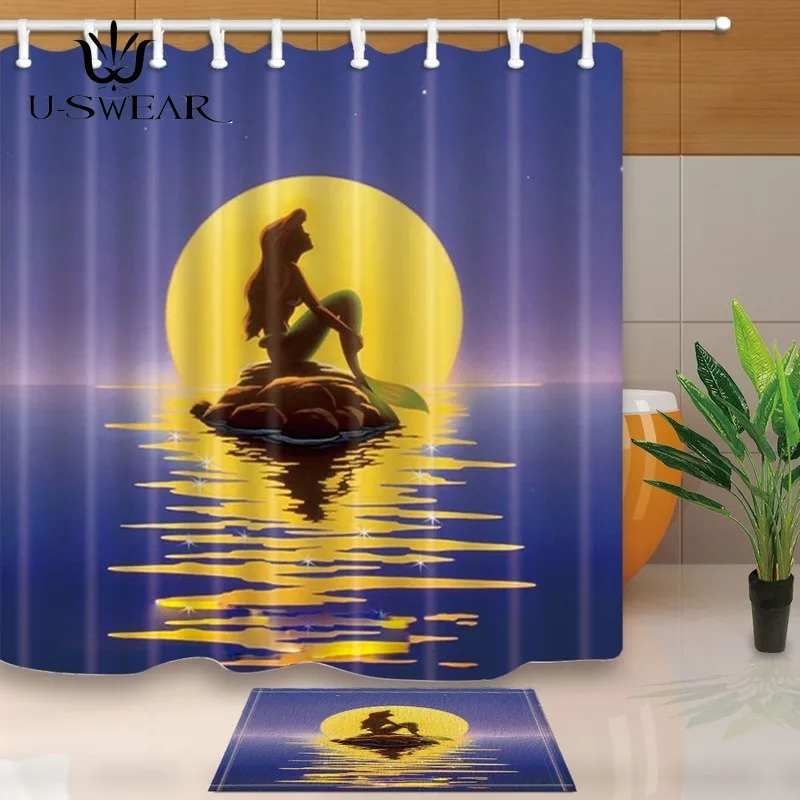 

Cartoon Shower Curtains Mermaid in the Sea 3D Print Bathroom Curtains Waterproof Mildew Proof with Hooks Cortina De Ducha SC1060