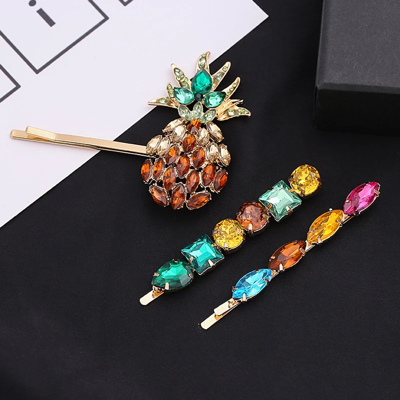 Роскошные блестящие красочные кристаллы женские заколки для волос Стразы ананас