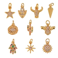 aaa cz brass gold plated animal hexagram cactus fatima hand charm pendant finding diy necklace earring making wholesale jewelry