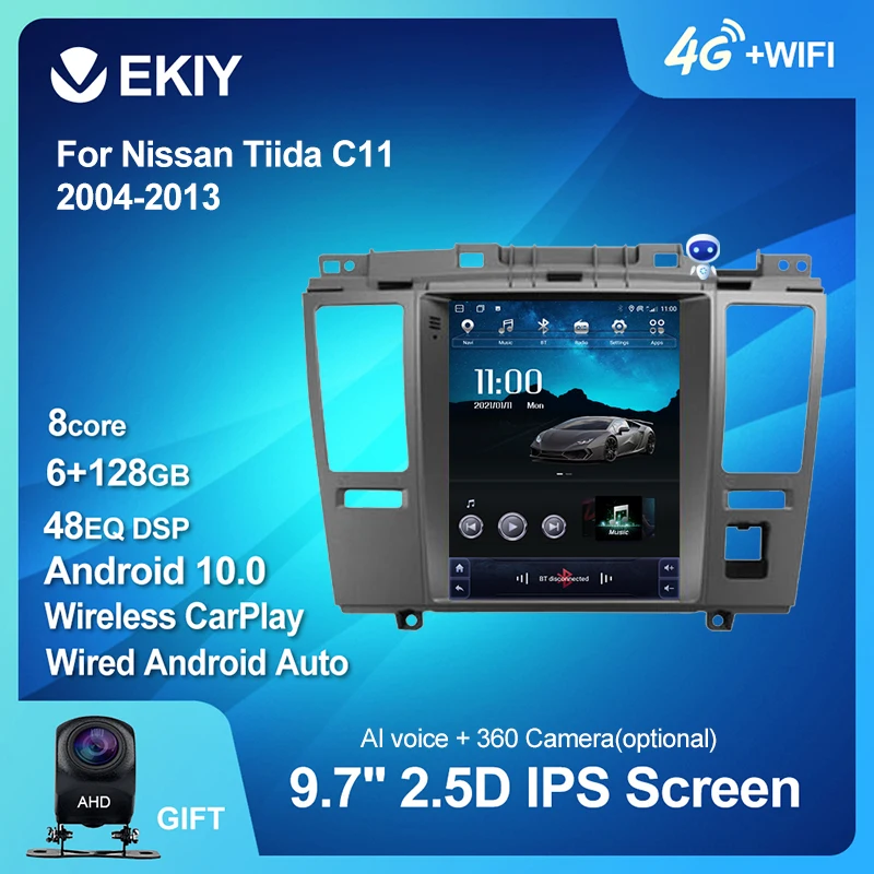 EKIY Android 10 Tesla Style автомобильное радио для Nissan Tiida C11 2004-2013 навигация GPS стерео