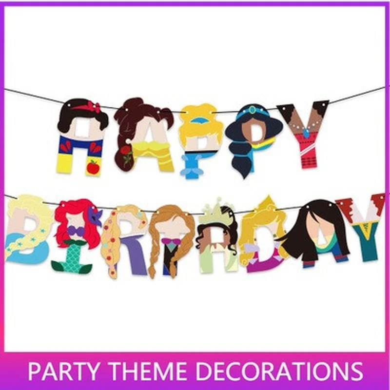

Princess Birthday Party Banner Flower Castle Garland Princess Paper Pull Flag Party Wedding Banner Background Decoration