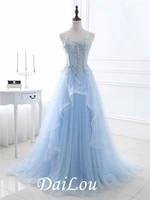 a line floor length elegant light blue evening dresses sweetheart long tulle lace applique beading women formal party gowns
