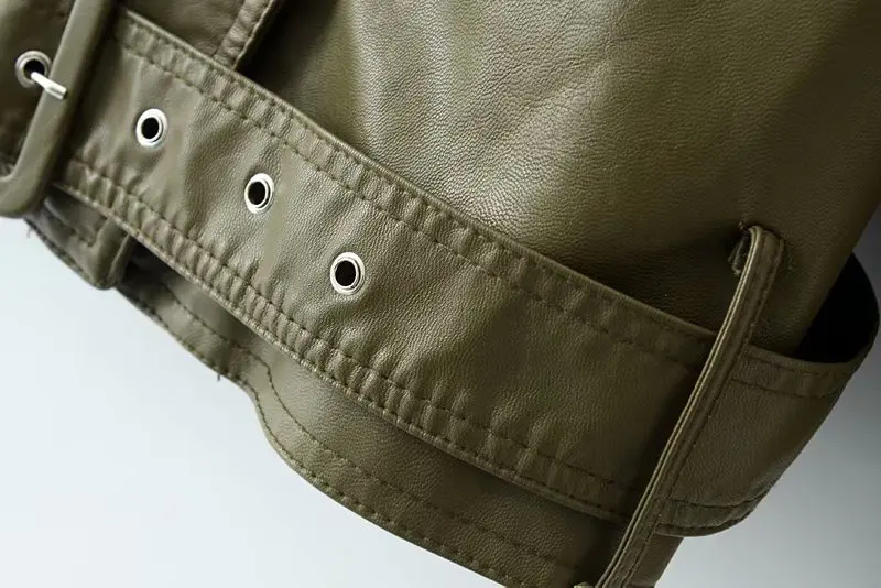 Женская куртка из искусственной кожи с длинными рукавами кожаная Осенняя