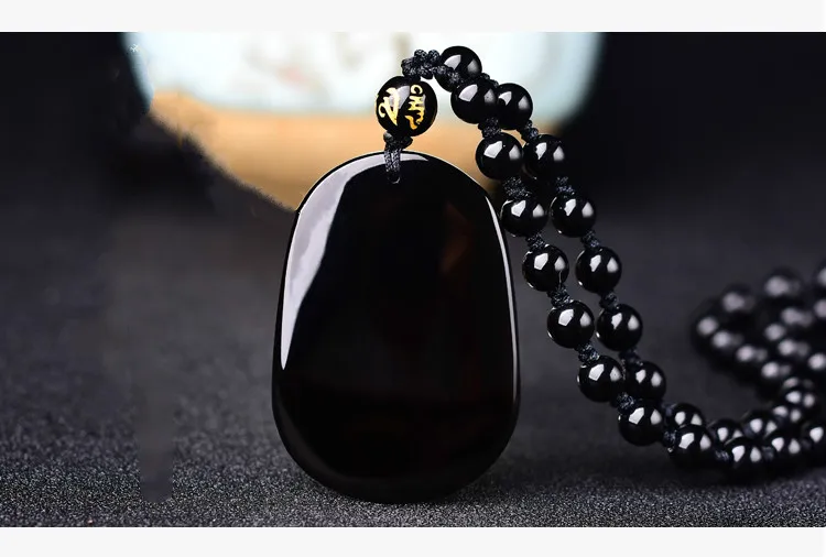 Ожерелье из натурального черного обсидиана с бусинами ручная работа подвеска в