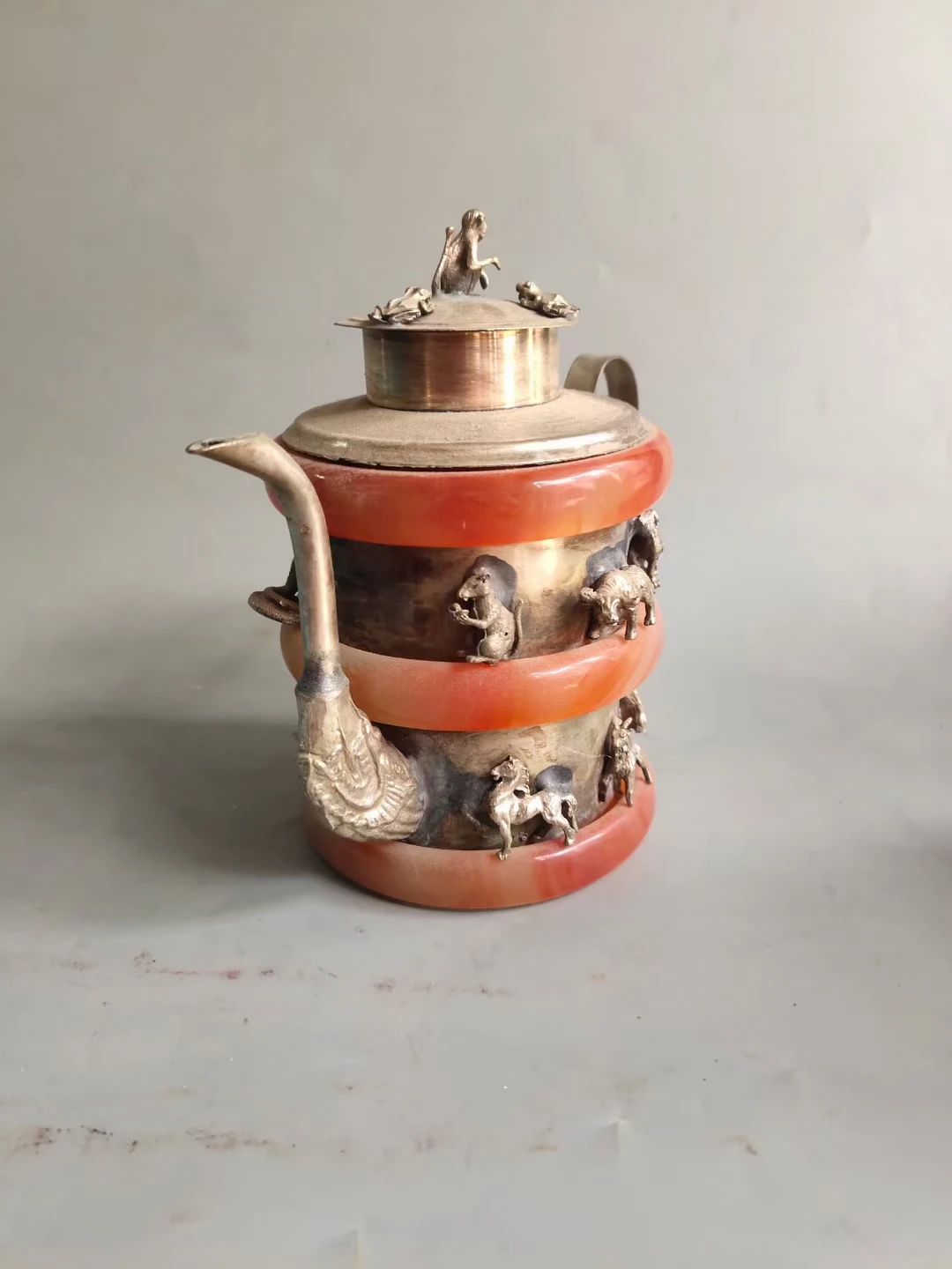 Белый медный фарфоровый заварочный чайник китайский антиквариат около 150 лет