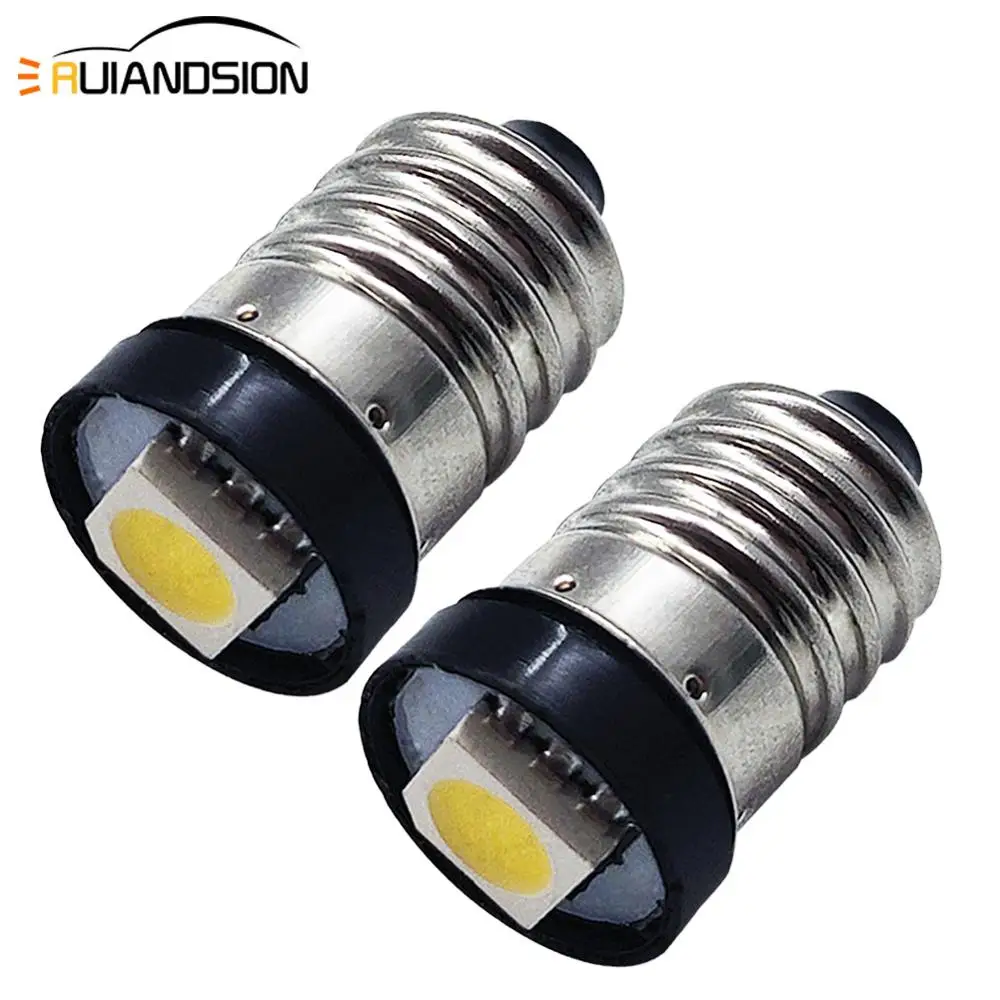 2Pcs 3V 6V 12V 24V 4300K E10 5050SMD Screw Thread Bike Tail Light Machine Led Old Flashlight Replace Bulb 6000K Warm White Amber
