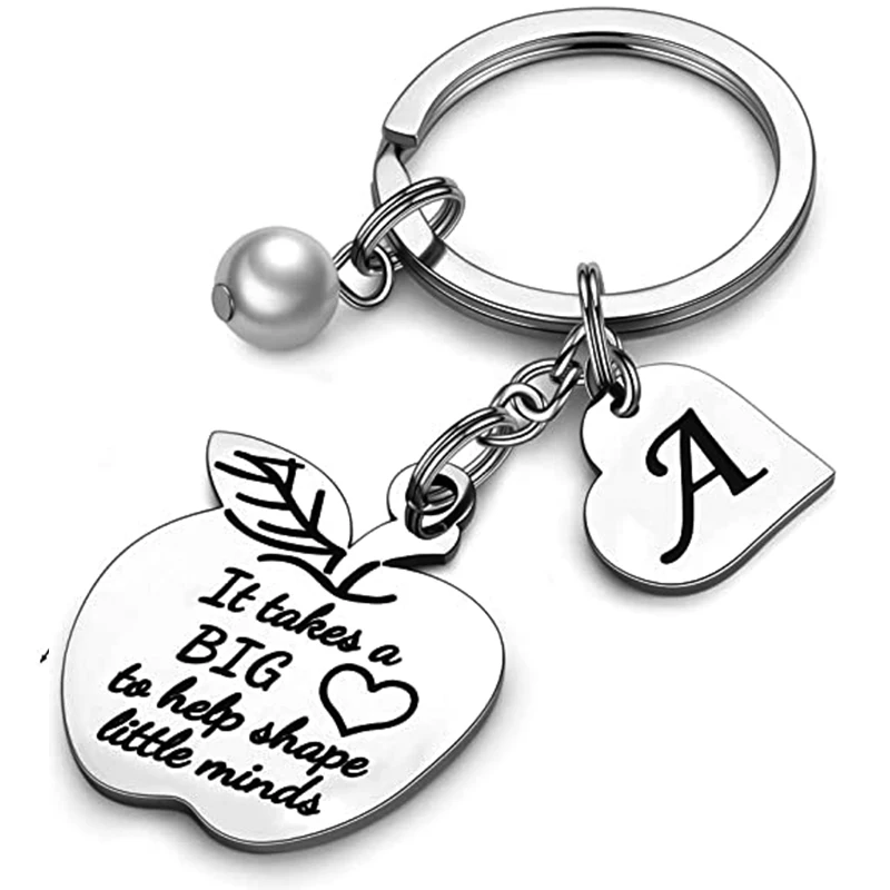 

New Teachers Day Gift Keychain Jewelry Thank You Teacher Cute Apple Shape Pendant Heart Charm Bag Key Chain Souvenir