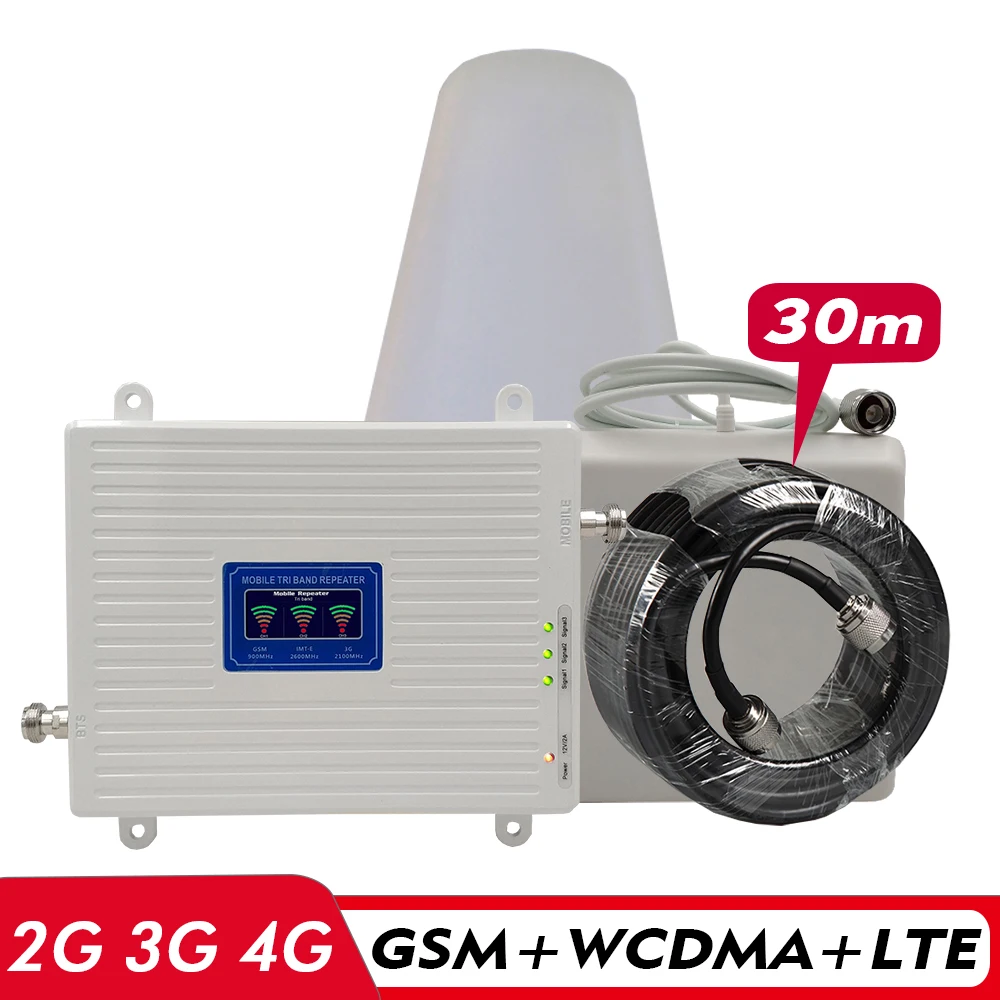 Трехдиапазонный усилитель сигнала 2G 3G 4G GSM 900 + UMTS/WCDMA 2100(B1)+ FDD LTE 2600(B7) ретранслятор