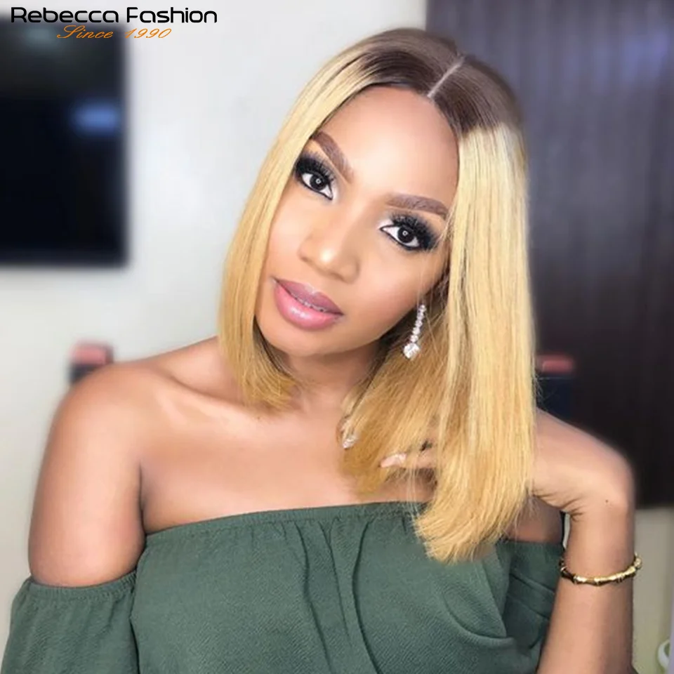 Ombre 4/613 Honey Blonde Bob Wig Straight 13x1 Lace Wig Short Bob Lace Front Human Hair Wig Colored Lace Frontal Pixie Cut Wig