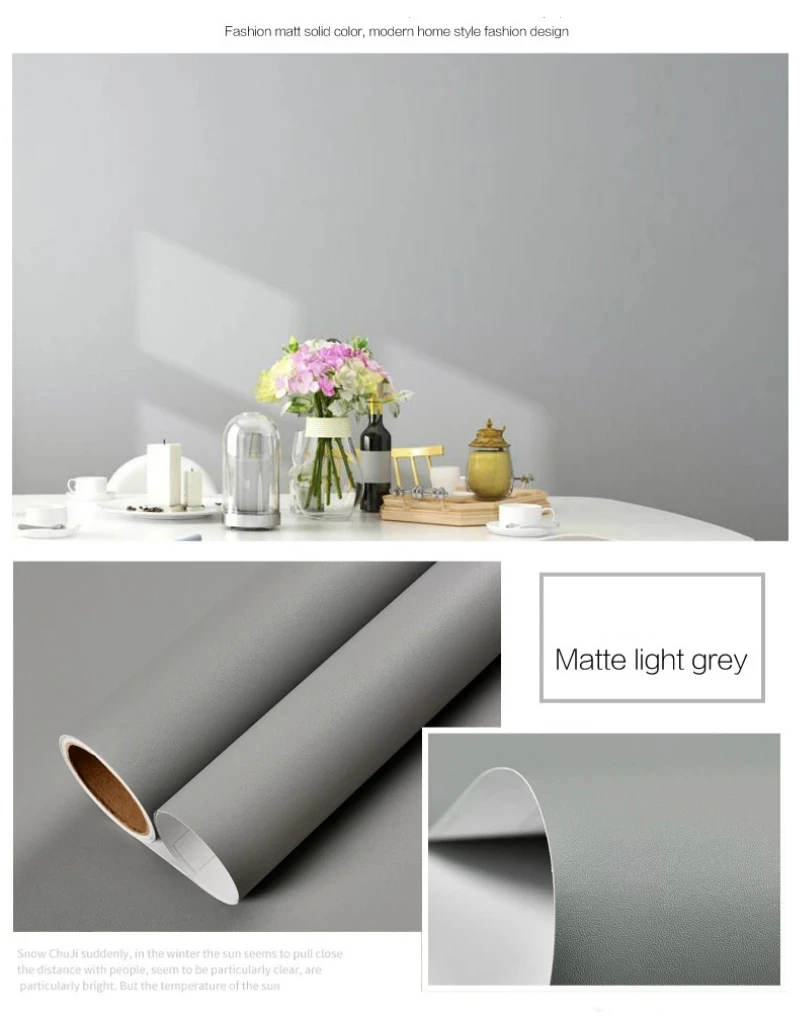 

Black Grey Solid Matt Vinyl self adhesive Wallpaper DIY Waterproof Wall Sticker Home Decor Films Living Room Kitchen Door Poster