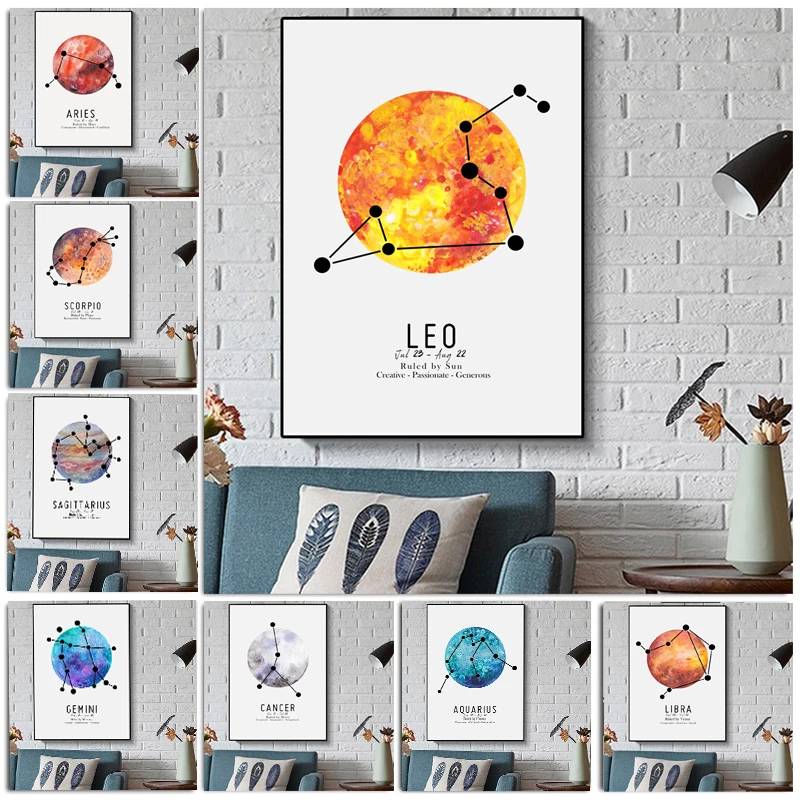 

Canvas Painting Twelve Constellations Planet Wall Art Minimalist Poster Print Wall Picture for Living Room Home Decor Cuadros