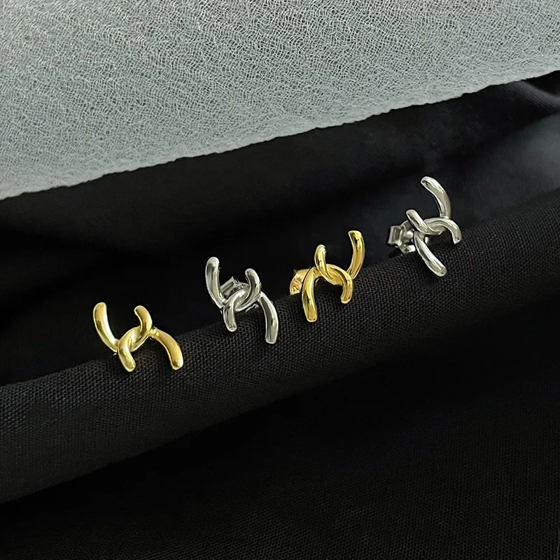 

S925 Sterling Silver Korean Irregular Earrings Earrings Women's Simple and Versatile Luxury Small Personalized Earrings