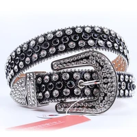 luxury designer brand rhinestone belt western cowboy diamond belts for woman man high quality genuine leather black buckle belt