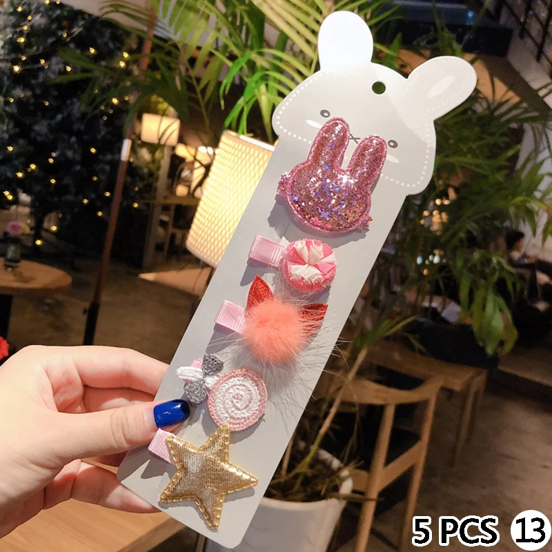 5PCS 13 4/5 шт./компл. ювелирные украшения для волос симпатичная детская одежда с бантом, с проектом из мультфильма, волосы на заколках для наращивания шпильки с орнаментом заколки повязка Для женщин аксессуары для волос - Окраска металла: 5PCS 13