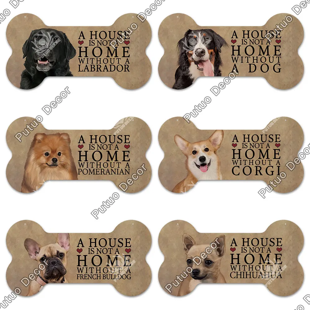 putuo decor dog bone sign plaque wood lovely friendship wooden pendant for wooden sign dog house decoration wall decor dog tag free global shipping