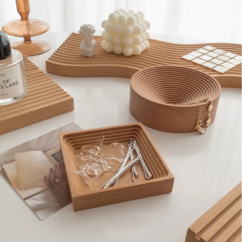 

Nordic Style Beech Wooden Spiral Square Shape Jewelry Tray Candle Holder Storage Rack Home Organizer Decoration Accessories