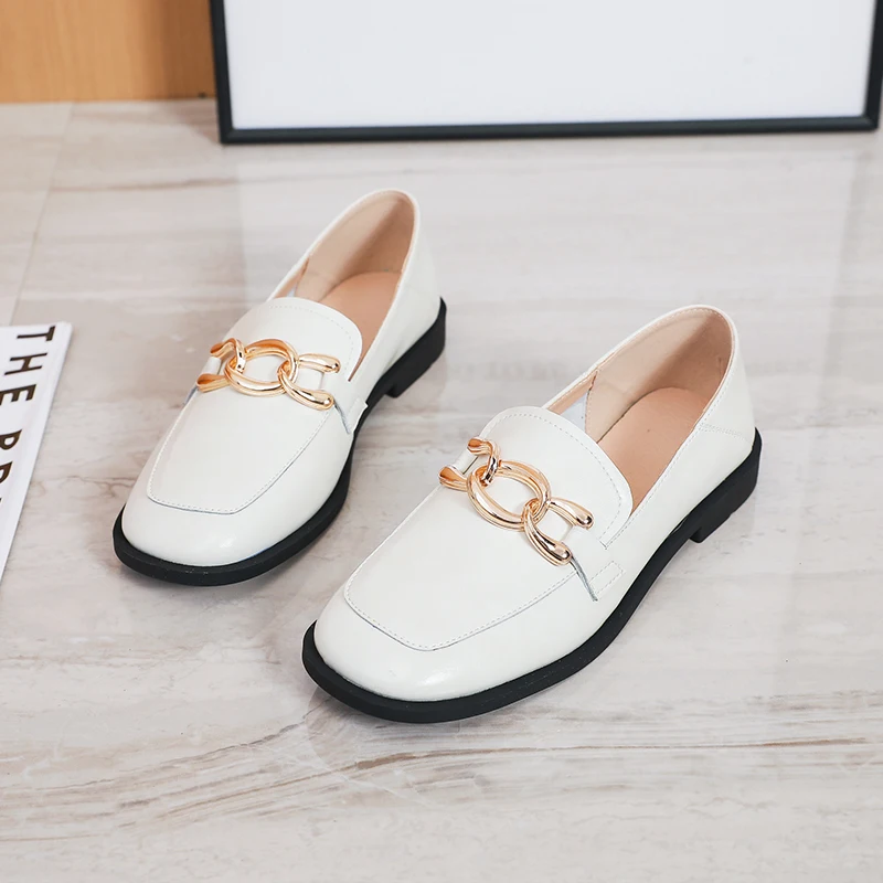 

Loafer Shoes Women Genuine Leather 2021 Spring Casual Oxford Shoes Women British style Thick Heel Horsebit Lace-up Shoes Ladies