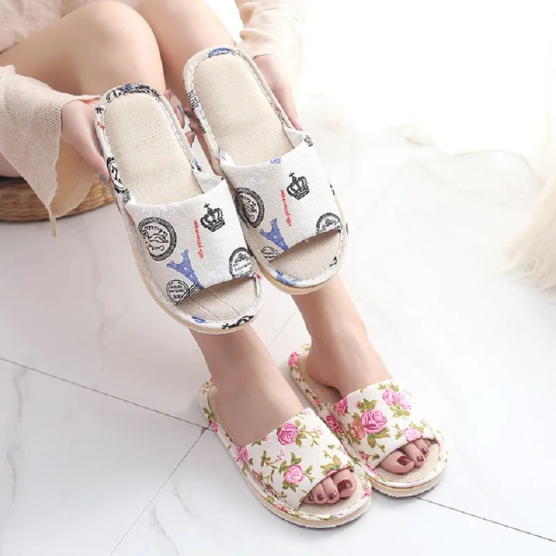 

Linen Shoes Women Household Slippers Indoor Floor Shoes Women Mute Home Slippers Sandals Couple EVA Slippers Unisex Flip Flops