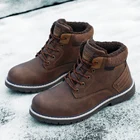 Мужские кожаные ботинки на меху, коричневые водонепроницаемые ботинки с бархатным мехом, Повседневная Уличная обувь для работы, Военные боевые ботильоны, зима 2019