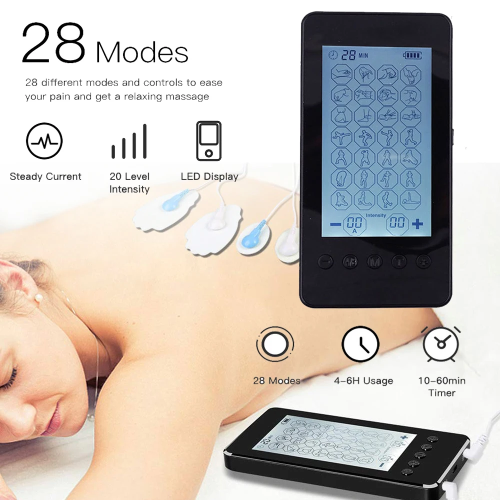 

28Modes EMS Electroestimulador Acupuncture Tens Machines Physiotherapy Rehabilitation Best Pulse Massage Vibration Full Body Pad