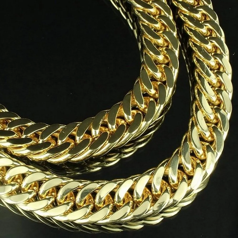 Solid  Yellow Gold Filled Men's Necklace+Bracelet Set Figaro Curb Solid Chain 24"+8.6" images - 6