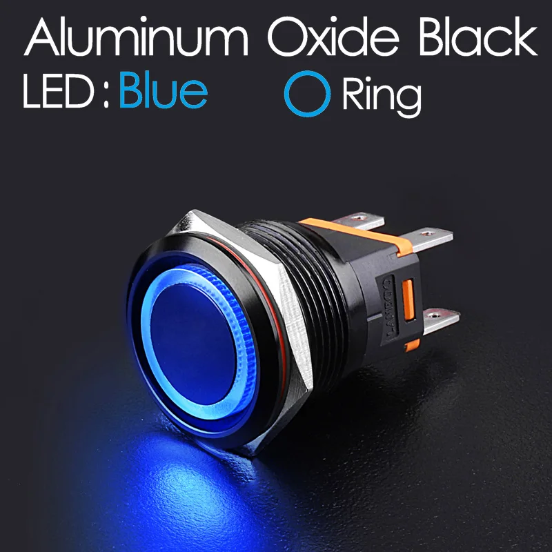 Black Blue Ring LANBOO сверхмощный 12 в 24 в 110 В 220 В 15а высокий ток водонепроницаемый IP67 мощный Выключатель без фиксации кнопочный переключатель - Цвет: Black Blue Ring