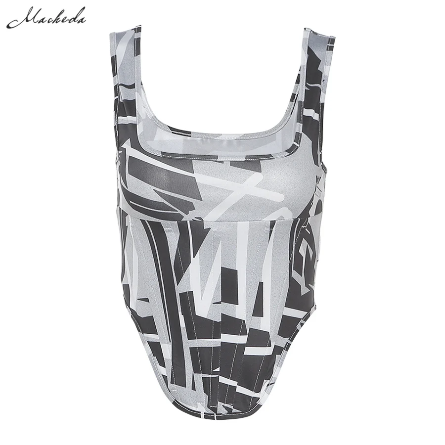 

Fashion Printing Slim Cropped Top Women Knitting Sleeveless Clothing Y2K Lady Streetwear Casual Tank Top 2021 New