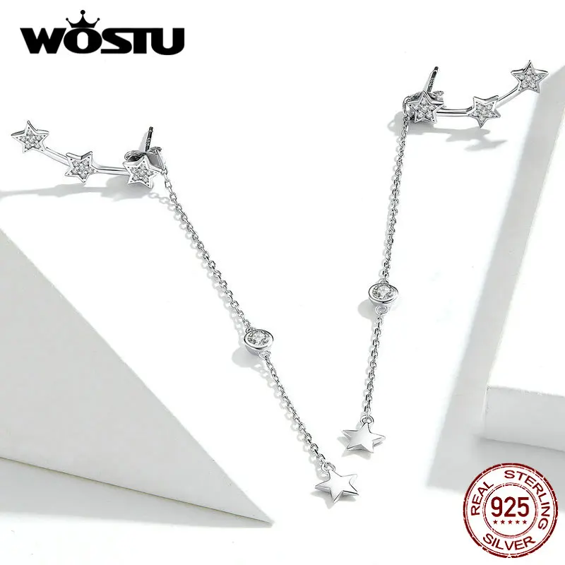 WOSTU,, S925, блестящие, манго, висячие серьги, нежные, длинные, с кисточками, в горошек, со звездой, яркие серьги для женщин, CQE727