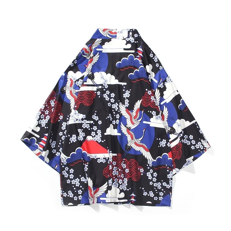 Куртка-кимоно с принтом журавлей для мужчин и женщин Свободный кардиган в