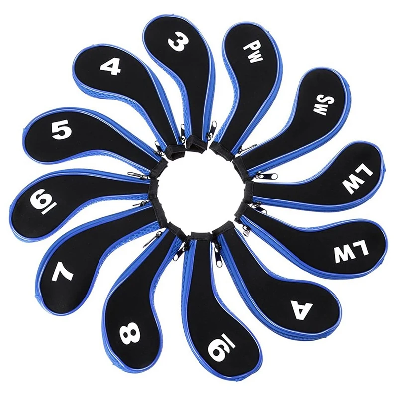 

Number Print Golf Club Irons Covers Neoprene Zippered Driver Head Cover with Long Neck-Set of 12